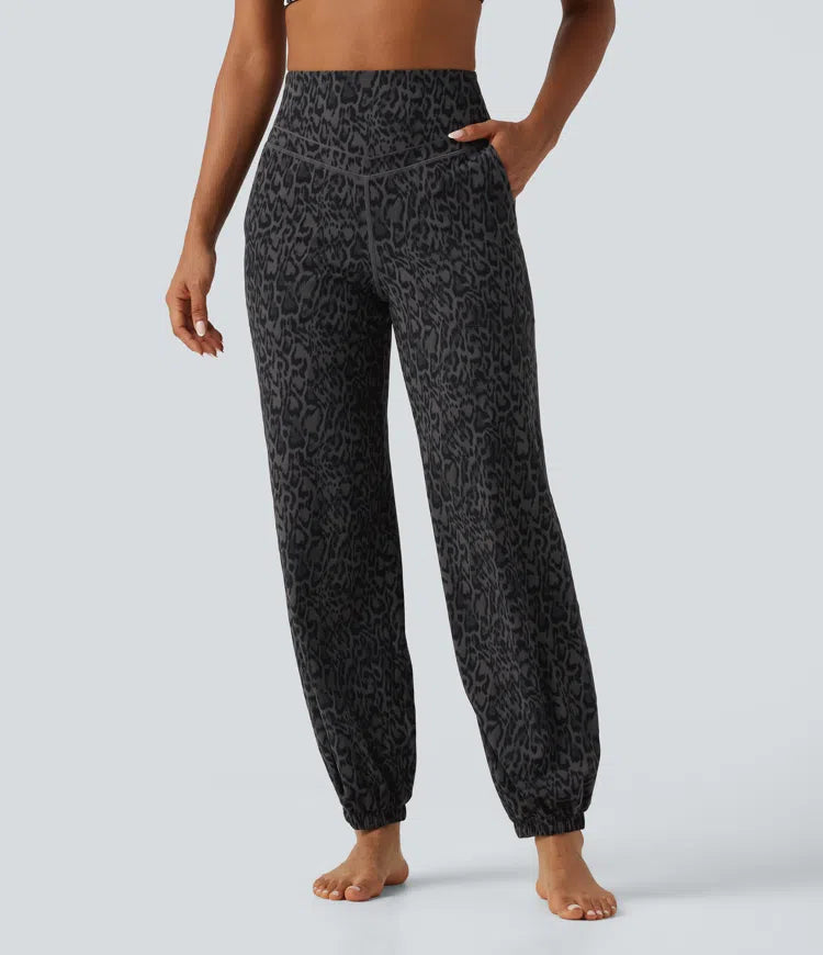 Halara UltraSculpt Leopard Print High Waisted Tummy Control Yoga Joggers with Pockets