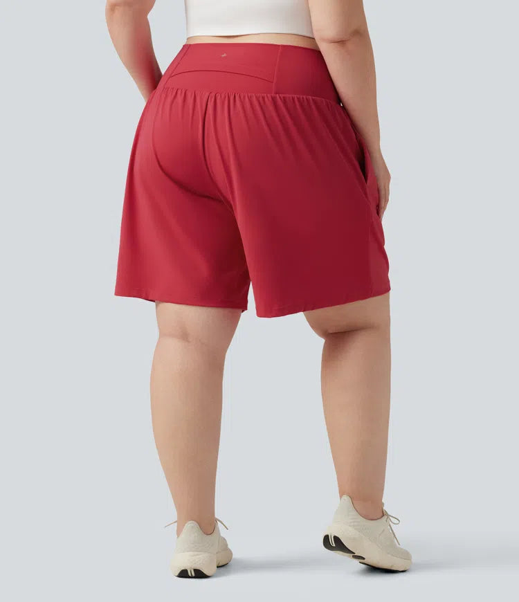 Plus Size SoftlyZero Airy Super High Waisted 2-in-1 InstantCool Yoga Shorts 9&