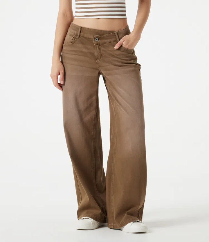 Halara Flex Asymmetric Low Rise Wide Leg Colorful Washed Casual Jeans with Pockets