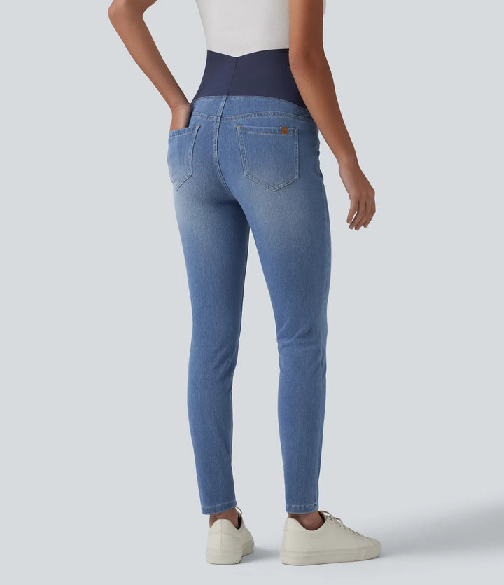 Halara Flex Super High Waisted Skinny 7/8 Casual Maternity Jeans with Pockets