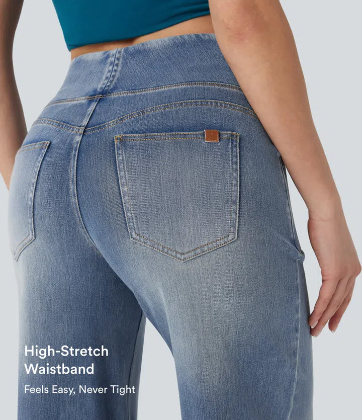 Halara Flex Mid Rise Tummy Control Casual Baggy Jeans with Pockets
