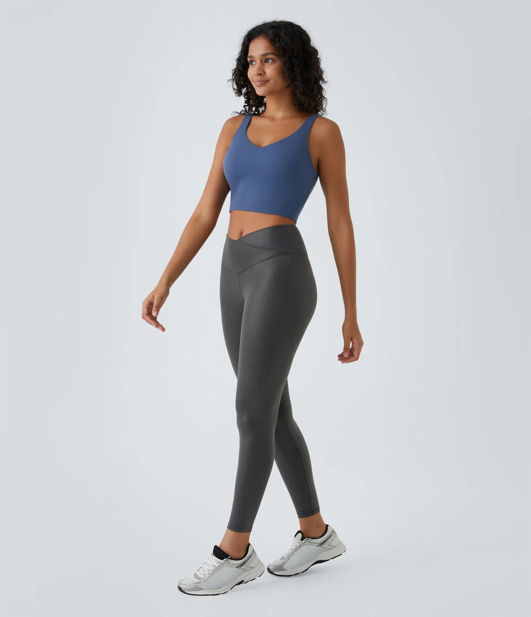 SoftlyZero Faux Leather Crossover Pocket Foil Print Stretchy Casual Leggings