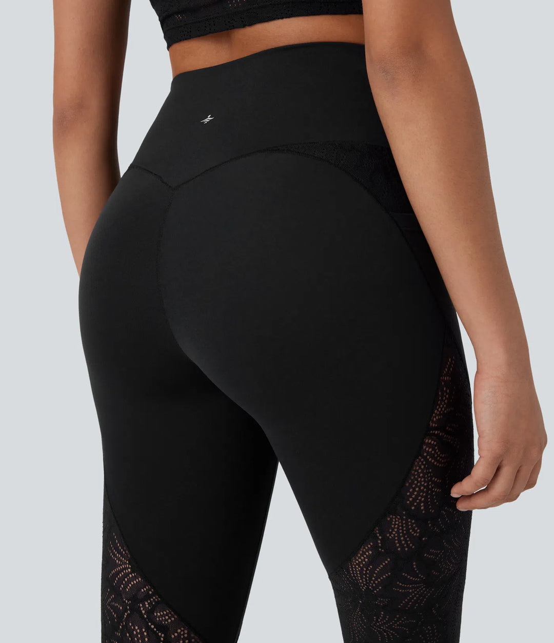 SoftlyZero High Waisted Crossover Pocket Contrast Lace 7/8 Yoga Leggings