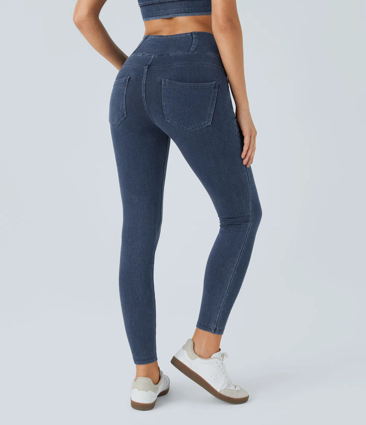 Halara Flex High Waisted Crossover Pockets Denim Work Leggings