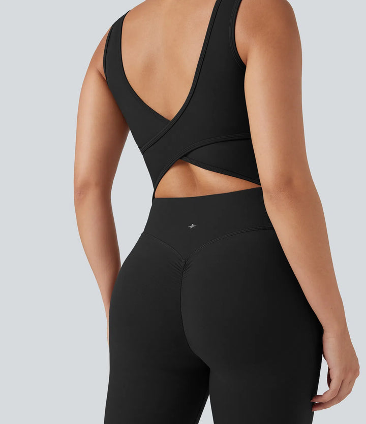 Halara UltraSculpt V Neck Tummy Control Butt Lifting Workout Jumpsuit with Pockets