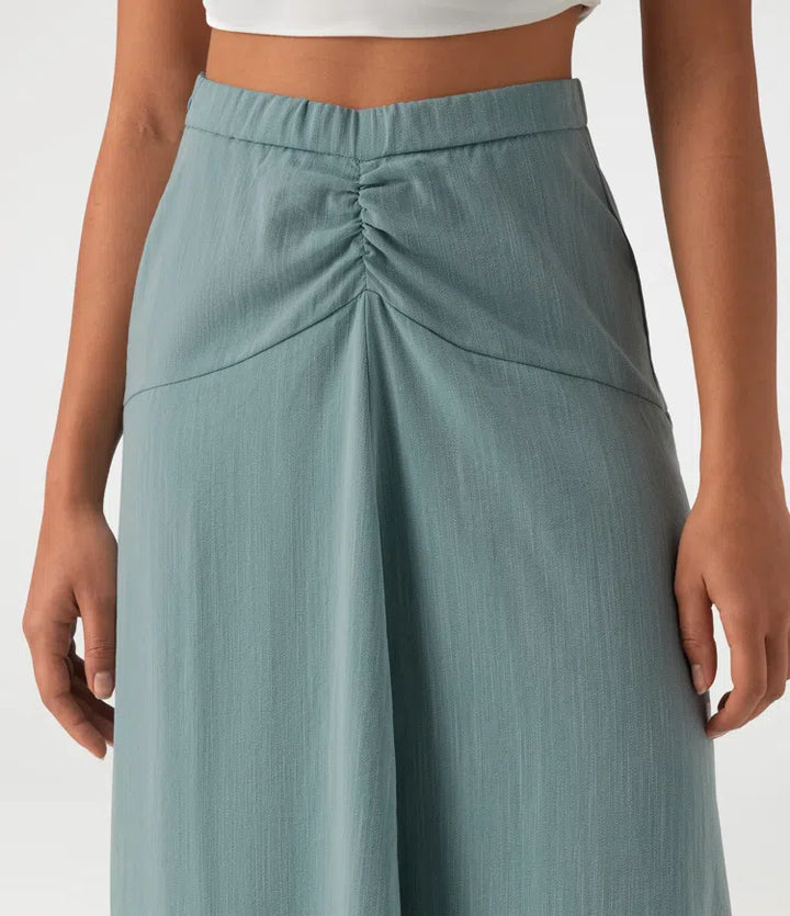 High Waisted High Low Maxi Casual Linen-Feel Skirt