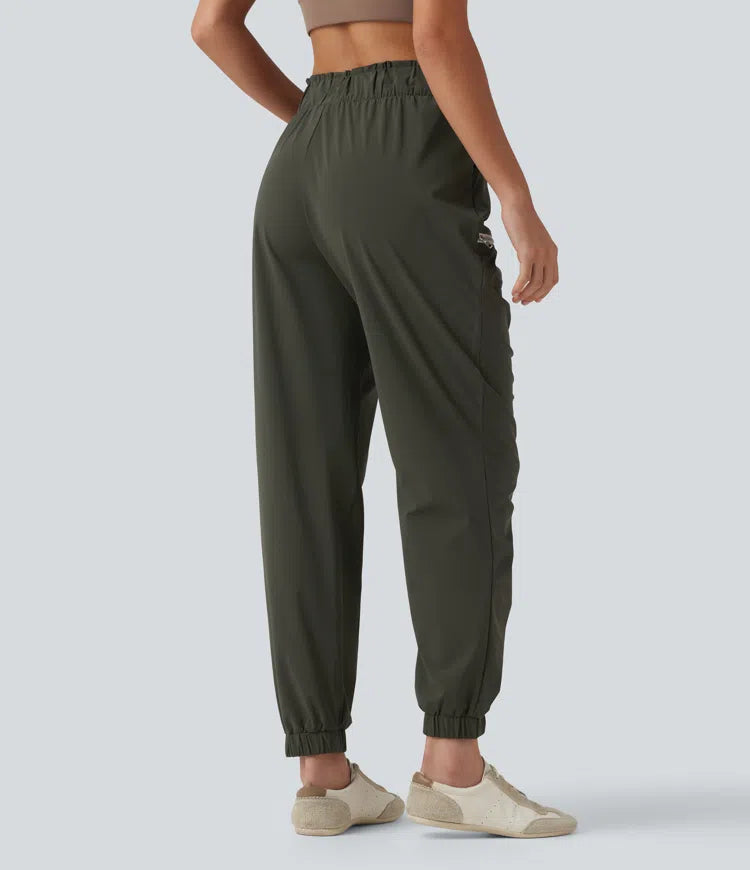 Mid Rise Drawstring Ruched Tapered Quick Dry InstantCool Running Joggers with Pockets-UPF40+