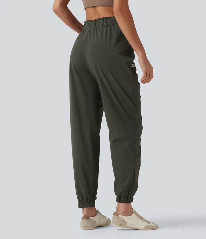 Mid Rise Drawstring Ruched Tapered Quick Dry InstantCool Running Joggers with Pockets-UPF40+