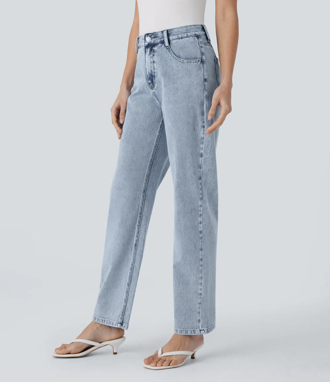 Halara Flex High Waisted Zipper Pockets Straight Leg Casual Jeans