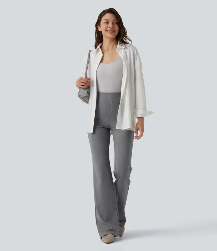 High Waisted Stripe Flare Work Pants with Pockets