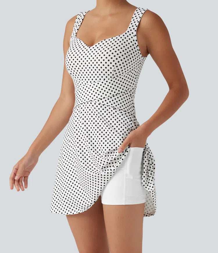 Built-in Bra 2-in-1 Polka Dot Mini Tennis Active Dress with Pockets-Easy Peezy Edition