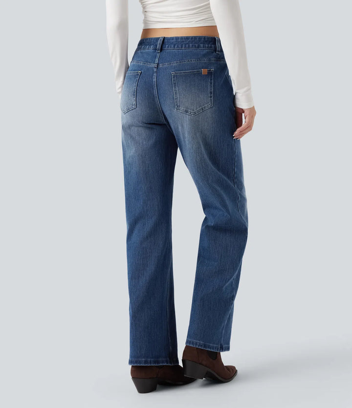 Halara Flex Asymmetric Low Rise Straight Leg Casual Jeans with Pockets
