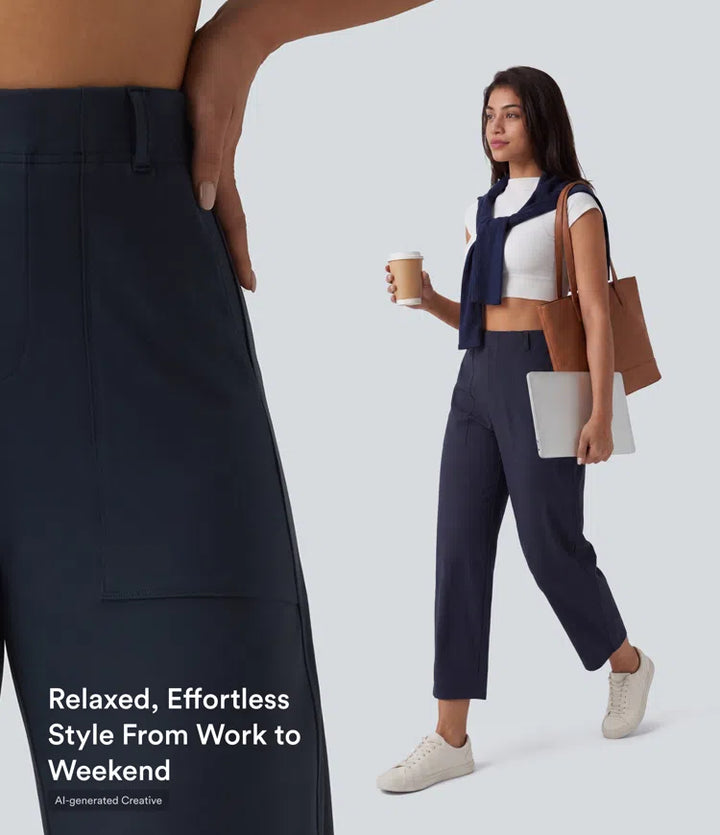 DayStretch High Waisted Barrel Leg Casual Pants with Pockets