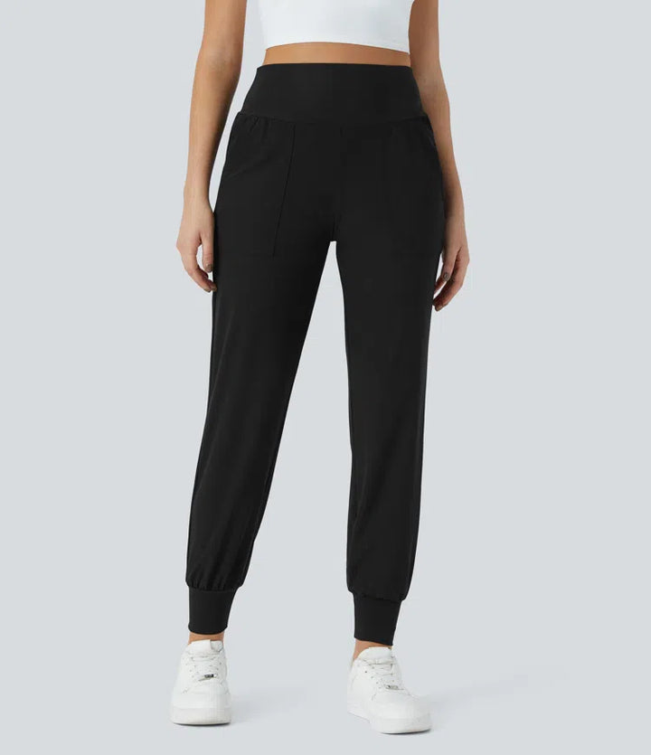 High Waisted Plain Side Pocket Casual Joggers