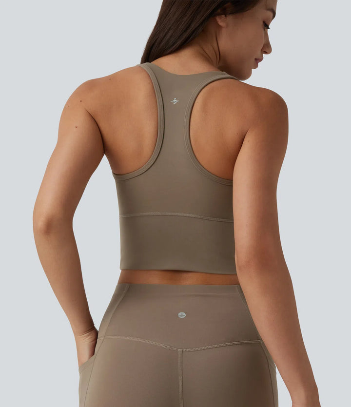 Halara UltraSculpt Medium Support V Neck Racerback Cropped Workout Tank Top