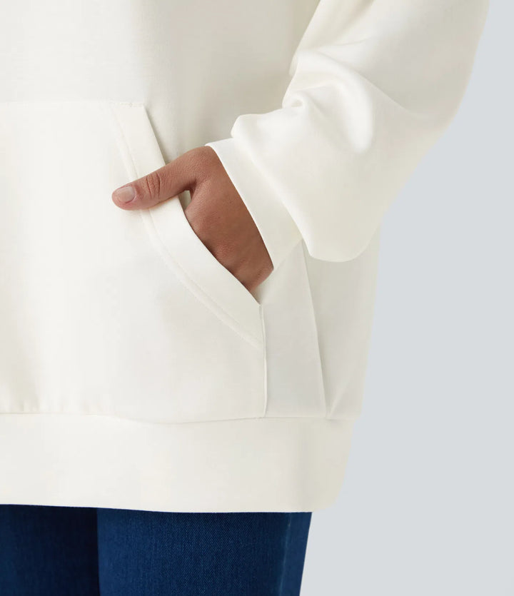 Hooded Drawstring Long Sleeve Kangaroo Pocket Crossover Casual Sweatshirt