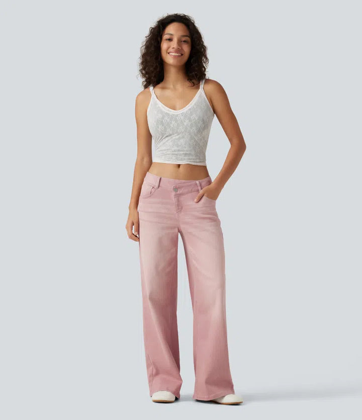 Low Rise Asymmetric Wide Leg Colorful Casual Jeans with Pockets