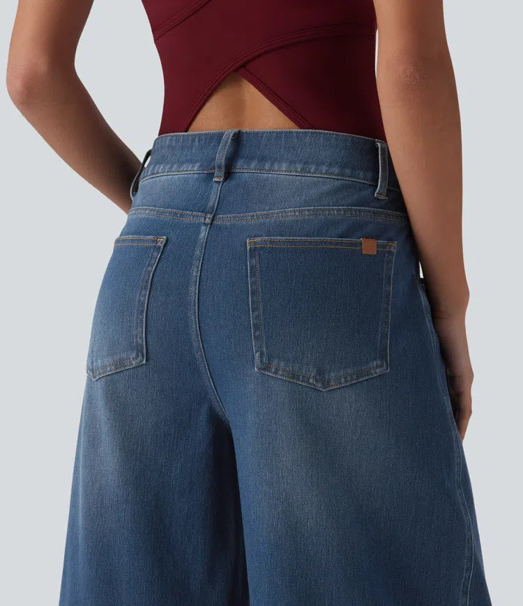 Halara Flex Low Rise Zipper Pockets Barrel Leg Casual Jeans