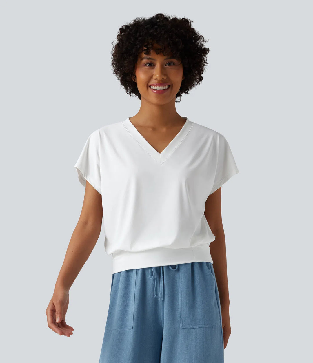 V Neck Short Sleeve Oversized InstantCool Quick Dry Yoga Sports Top
