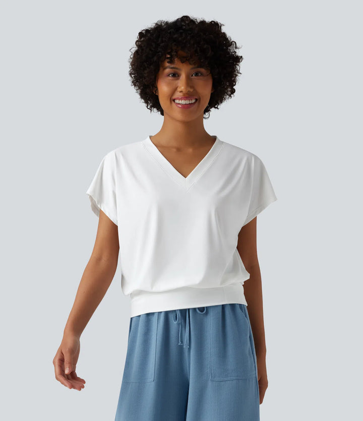V Neck Short Sleeve Oversized InstantCool Quick Dry Yoga Sports Top