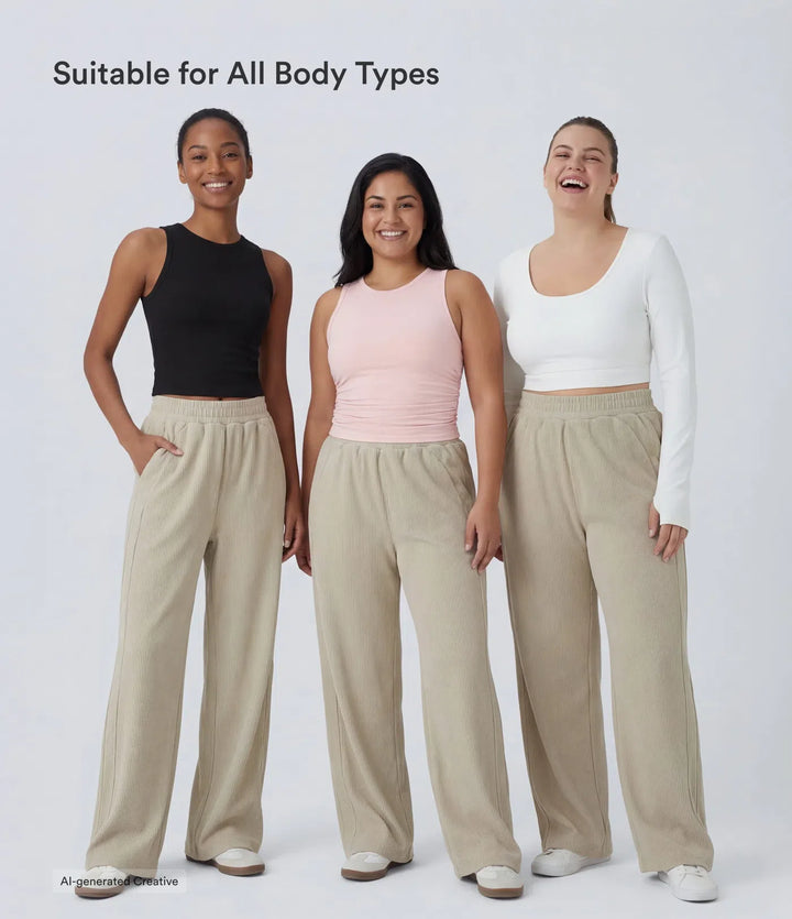 High Waisted Pocket Straight Leg Baggy Mop Corduroy Casual Pants