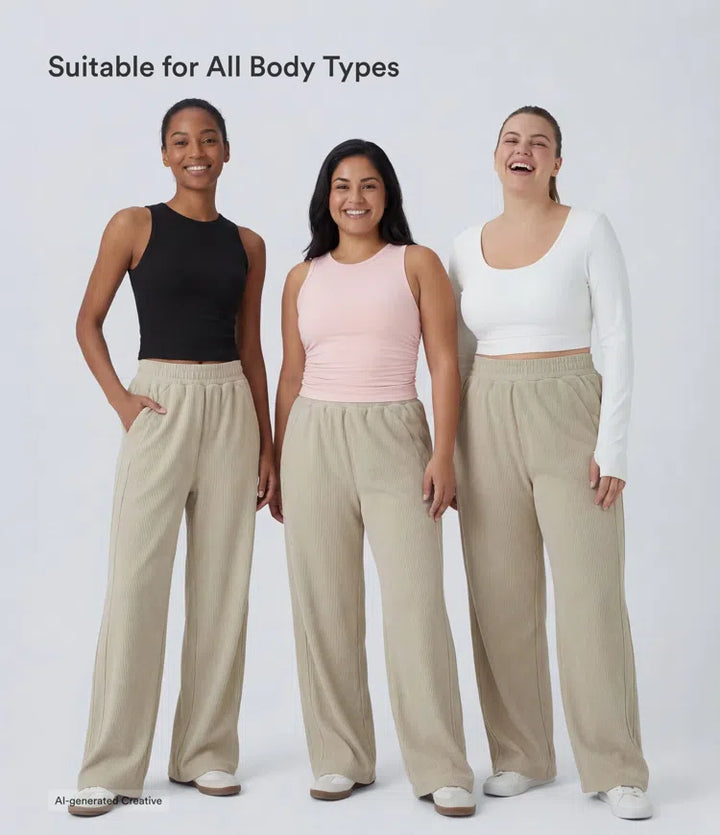 High Waisted Pocket Straight Leg Baggy Mop Corduroy Casual Pants