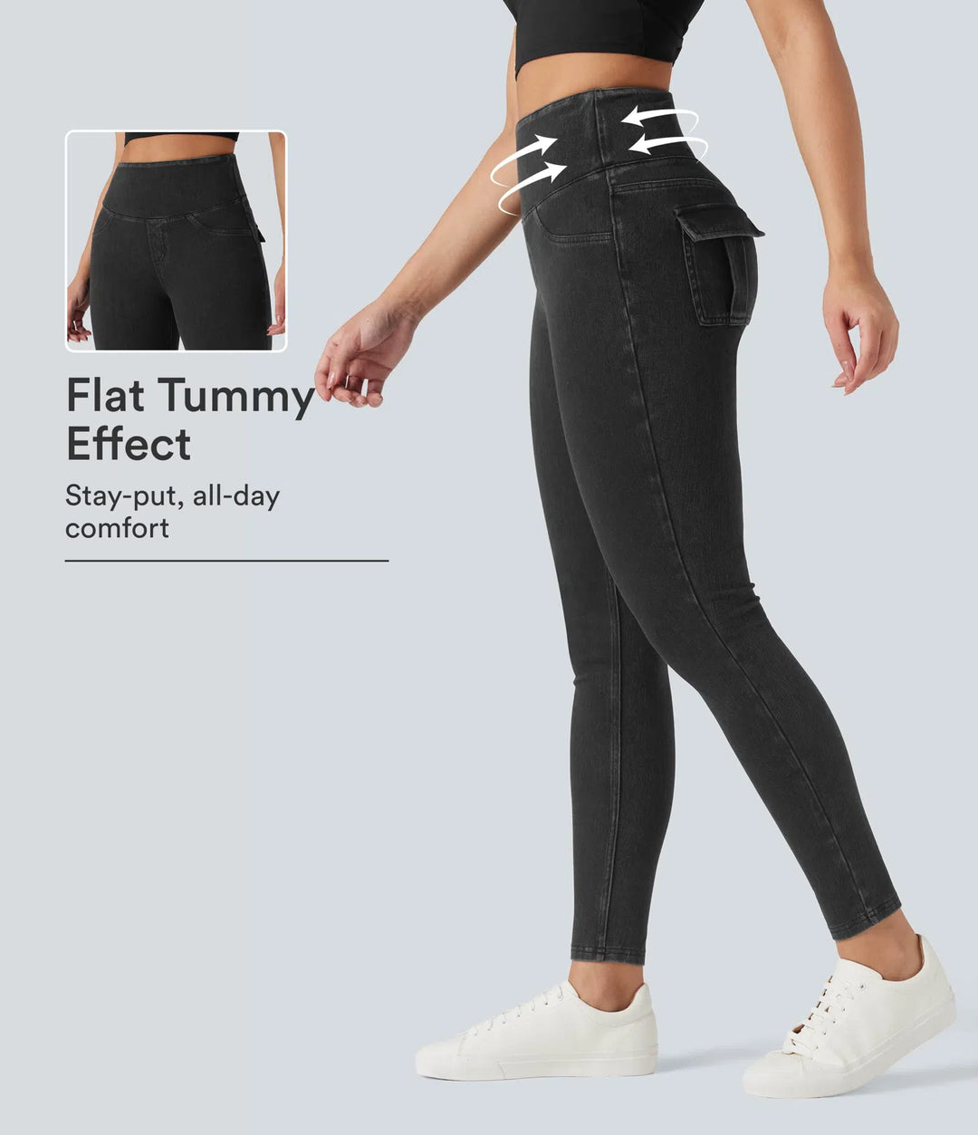 Halara Flex High Waisted Tummy Control Denim Casual Leggings with Pockets