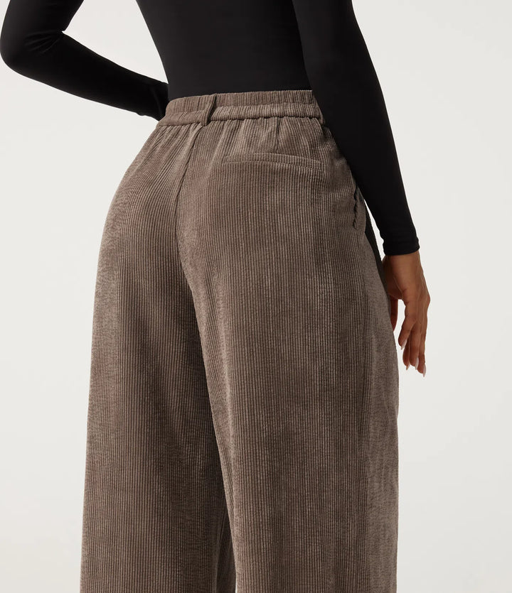 High Waisted Wide Leg Corduroy Work Pants with Pockets
