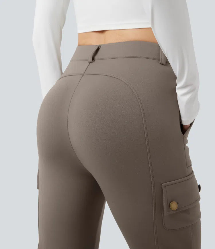 High Waisted Skinny Fleece Hiking Cargo Pants with Pockets