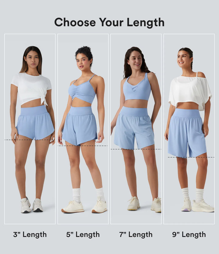 SoftlyZero QuickDry High Waisted Tummy Control Reflective Dots Crossover Hem 2-in-1 Running Shorts 3&