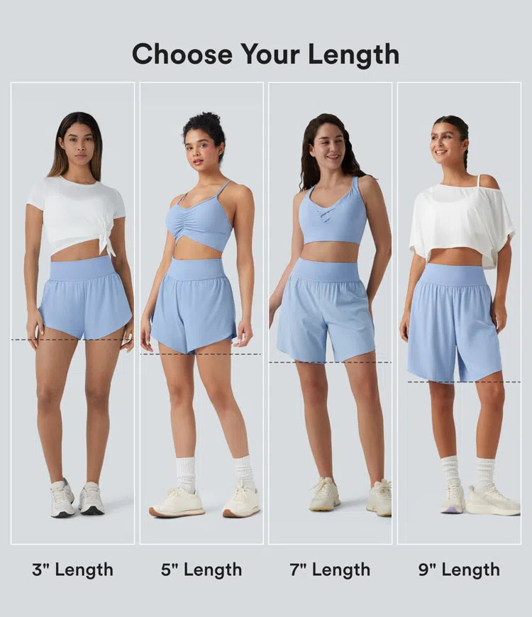 SoftlyZero QuickDry High Waisted Tummy Control Reflective Dots Crossover Hem 2-in-1 Running Shorts 3&