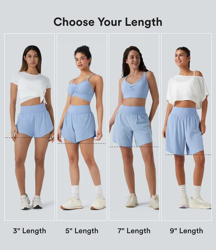 SoftlyZero QuickDry High Waisted Tummy Control Reflective Dots Crossover Hem 2-in-1 Running Shorts 3&