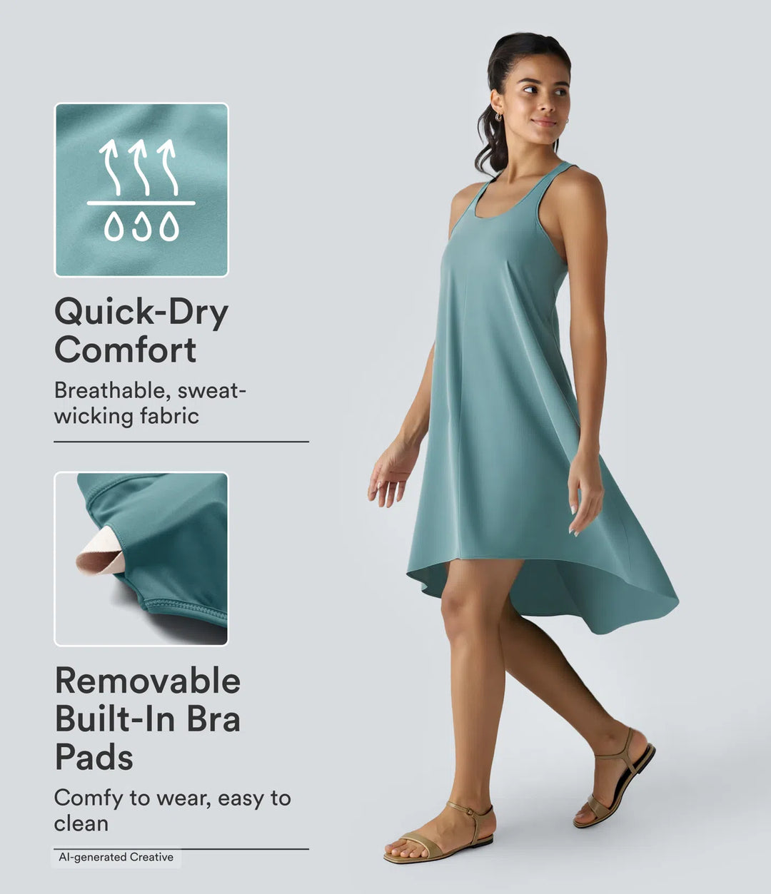 Breezeful RacerPocket High Low Flowy Midi Quick Dry Casual Dress