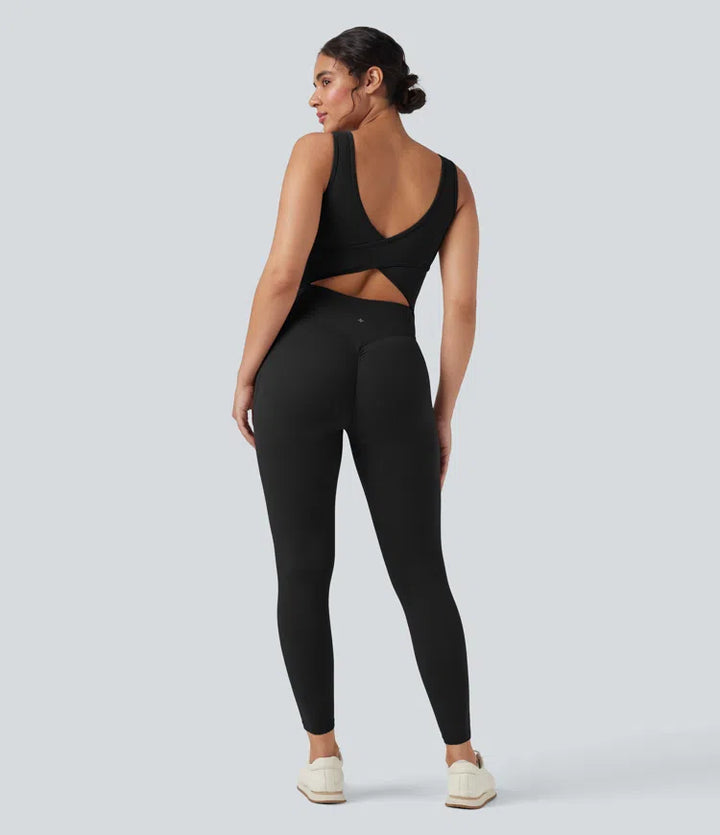 Halara UltraSculpt V Neck Tummy Control Butt Lifting Workout Jumpsuit with Pockets