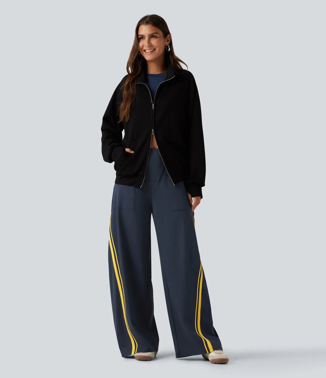 High Waisted Color Block Side Stripe Barrel Dance Pants with Pockets