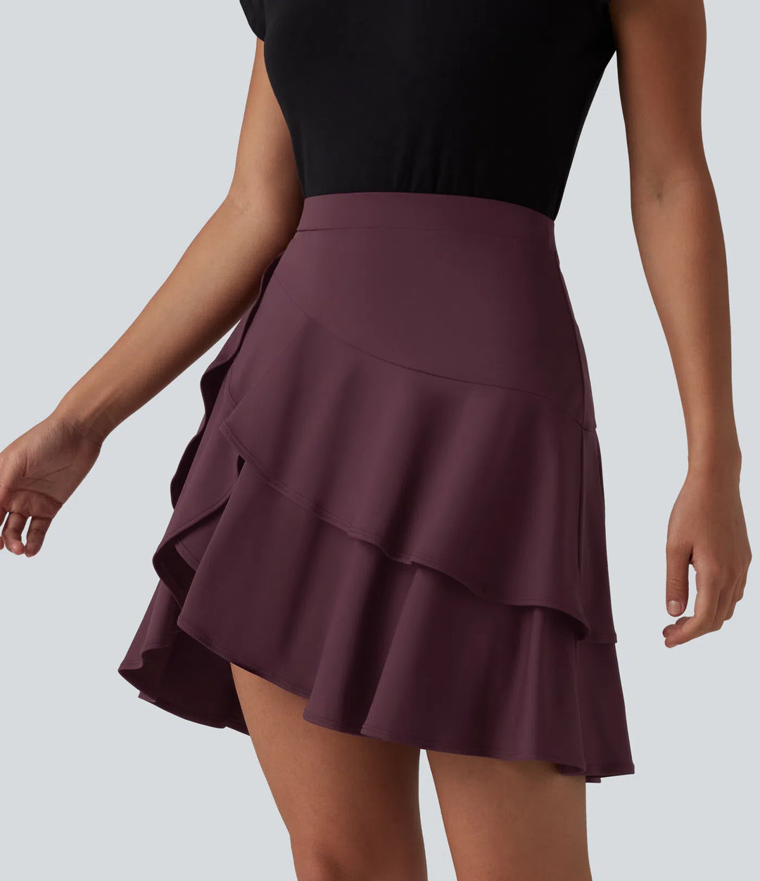 SoftlyZero Airy High Waisted Tiered Ruffle Hem 2-in-1 InstantCool Longer Mini Casual Skirt with Pocket