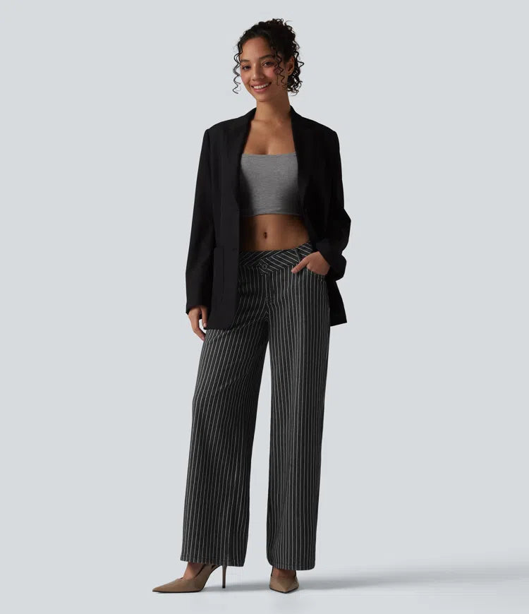 Halara Flex Asymmetric Low Rise Wide Leg Stripe Work Jeans with Pockets