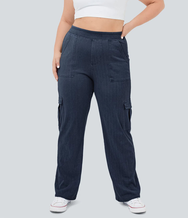 Halara Flex Mid Rise Pockets Straight Leg Plus Size Casual Cargo Jeans