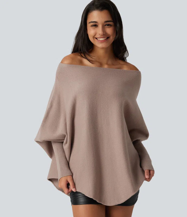 Batwing Long Sleeve Asymmetric Hem Casual Sweater
