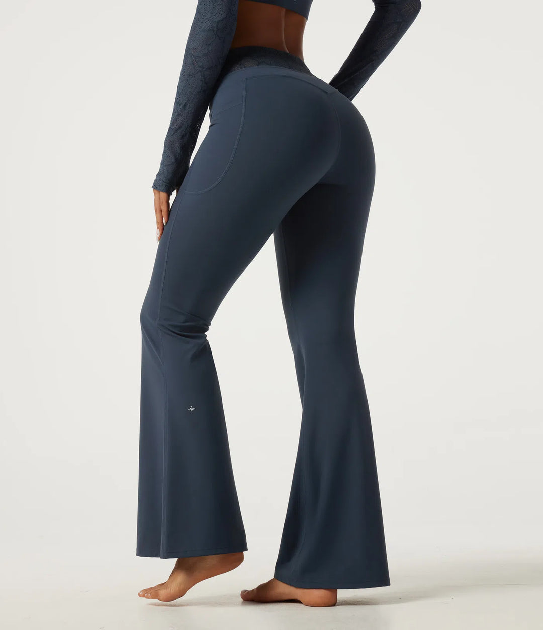 Halara UltraSculpt Mid Rise Drawstring Contrast Lace Flare Yoga Leggings with Pockets