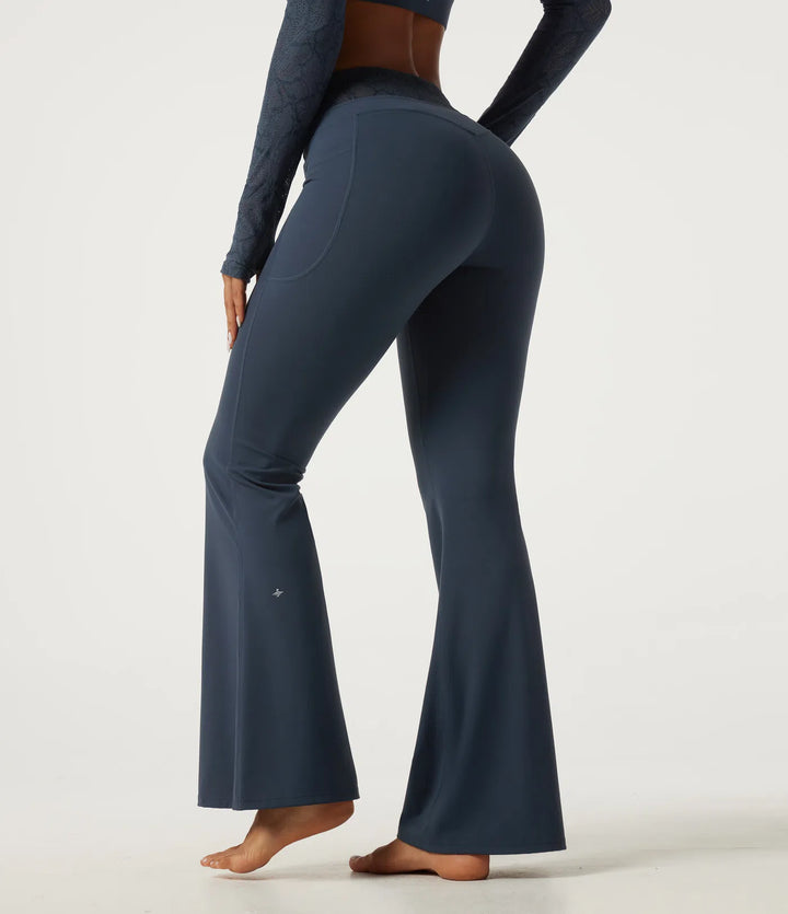 Halara UltraSculpt Mid Rise Drawstring Contrast Lace Flare Yoga Leggings with Pockets