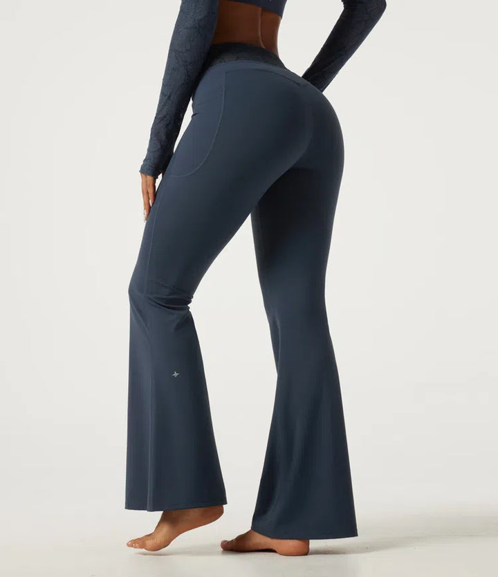 Halara UltraSculpt Mid Rise Drawstring Contrast Lace Flare Yoga Leggings with Pockets