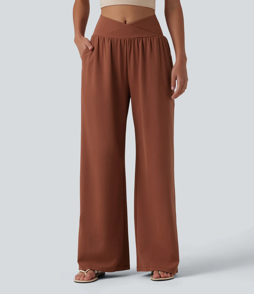 SoftlyZero Airy Crossover High Waisted InstantCool Casual Baggy Pants with Pockets