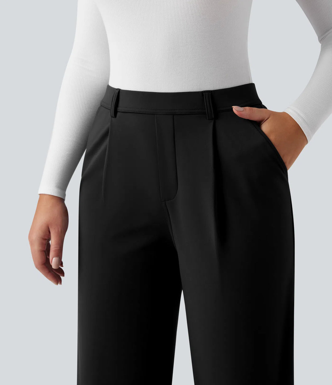 SoftlyZero Plush Thermal High Waisted Straight Leg Work Pants with Pockets
