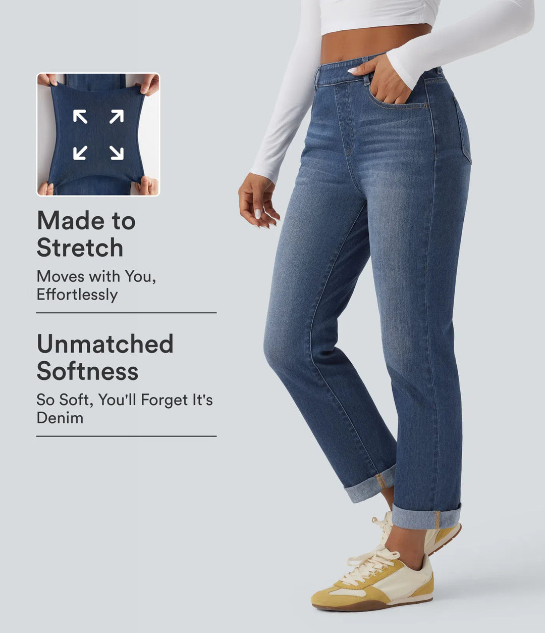 Halara Flex High Waisted Rolled Hem Casaul Slim Jeans with Pockets