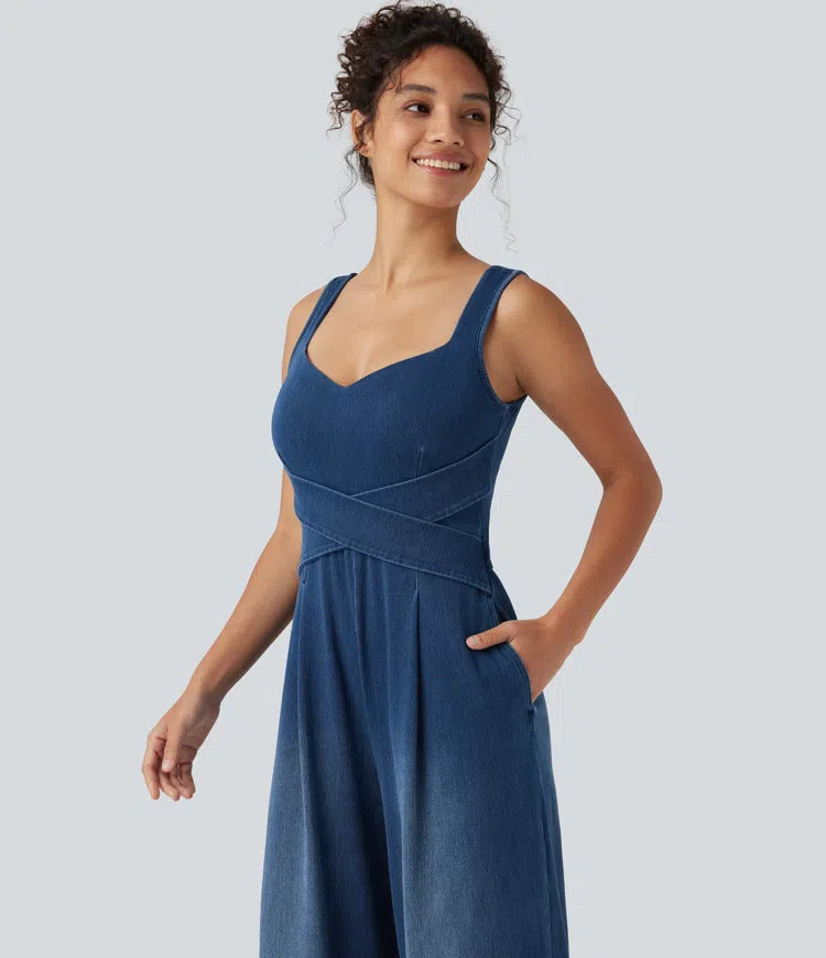 Halara Flex Built-in Bra Denim Casual Jumpsuit with Pockets-Easy Peezy Edition