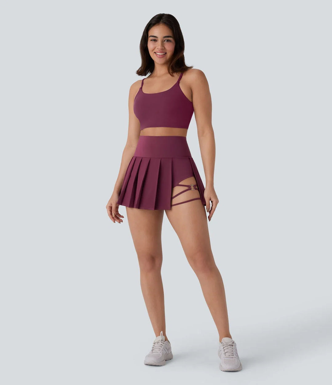 Breezeful High Waisted Pleated 2-in-1 Side &amp; Pocket Asymmetric Hem Quick Dry Mini Dance Skirt