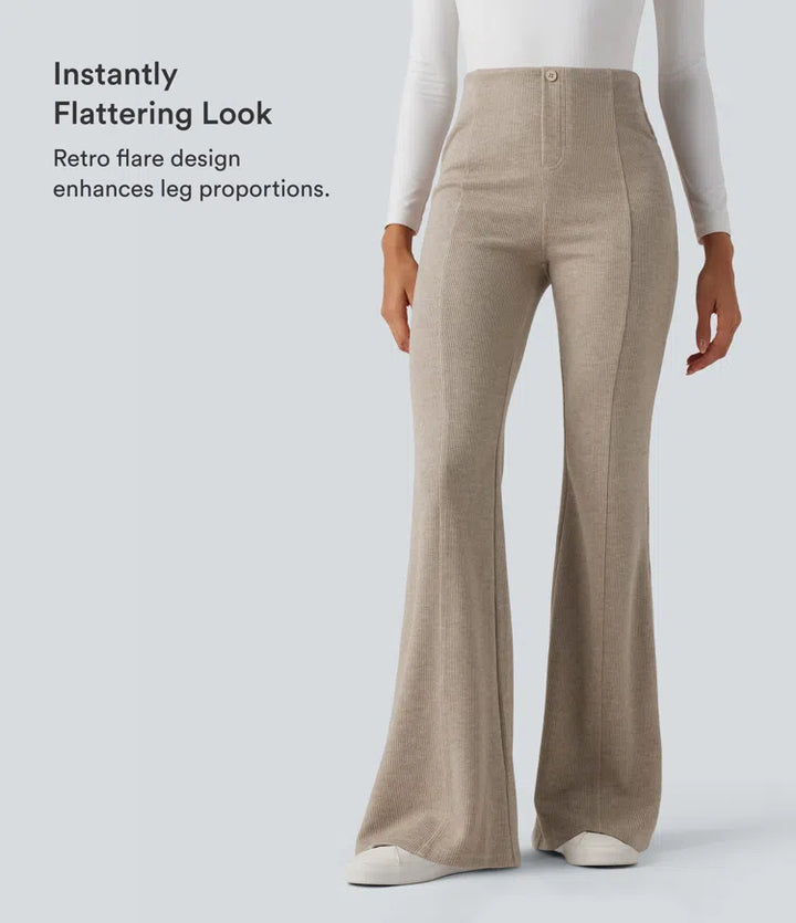 Ribbed High Waisted Tummy Control Casual Flare Pants