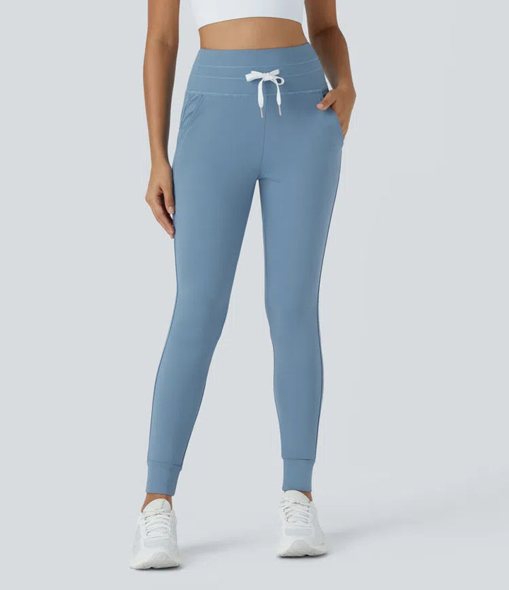 SoftlyZero Plush High Waisted Drawstring Pocket Plain Full Length Joggers