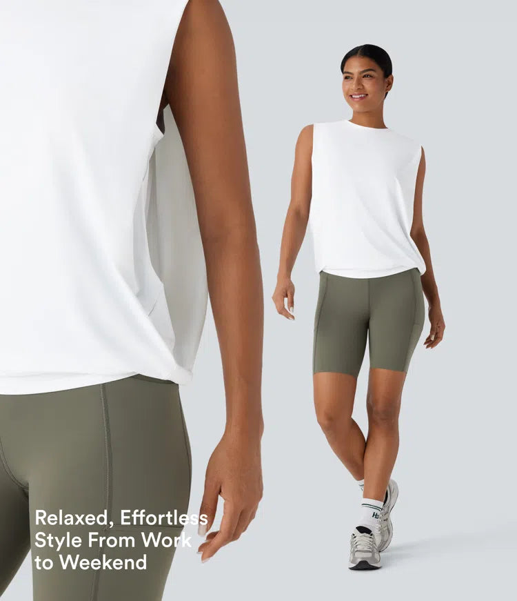 Round Neck Ruched Cool Touch Yoga Tank Top-UPF50+